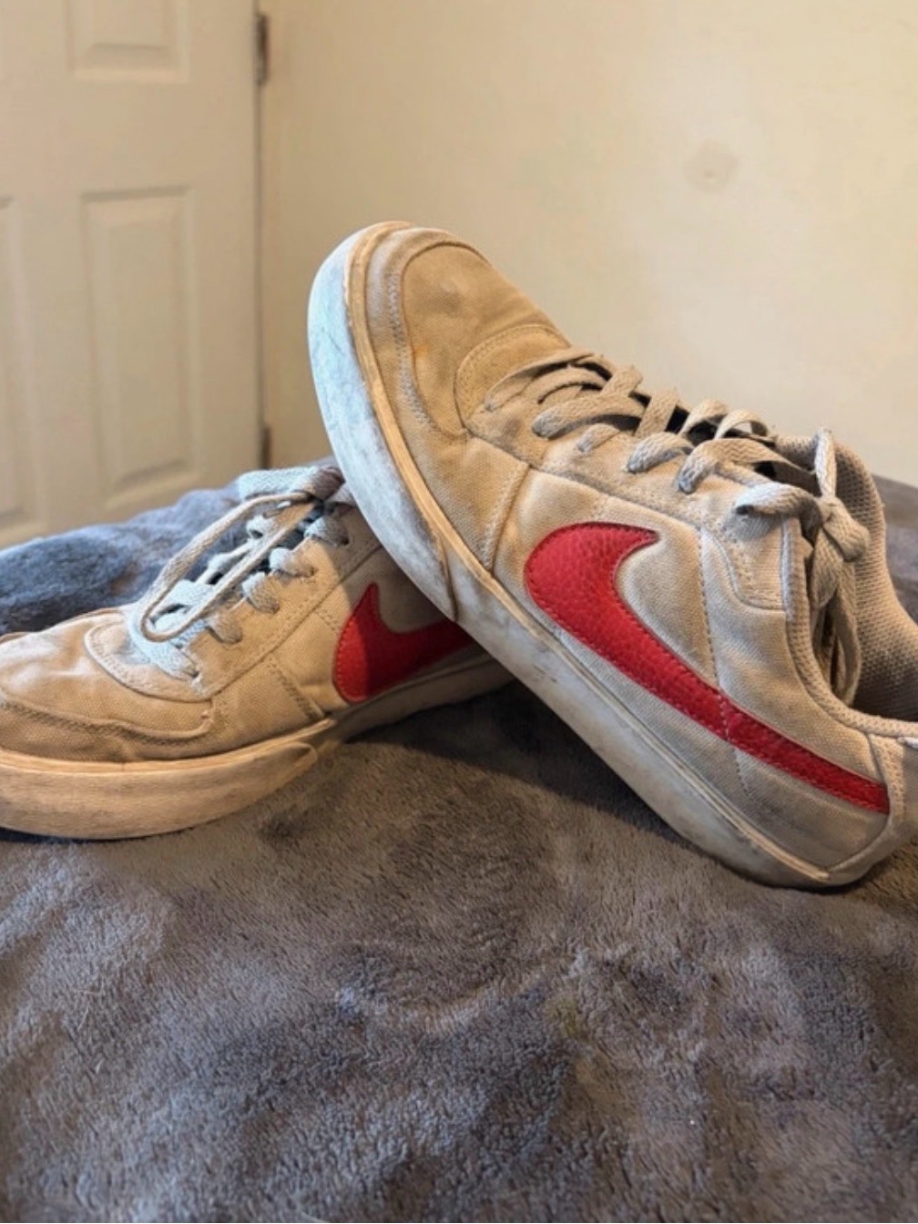 Nike Beige Canvas Sneakers With Red Swoosh